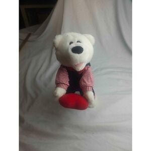 PBC International Teddy Bear Plush White Overalls Red Striped Vintage Love Gift